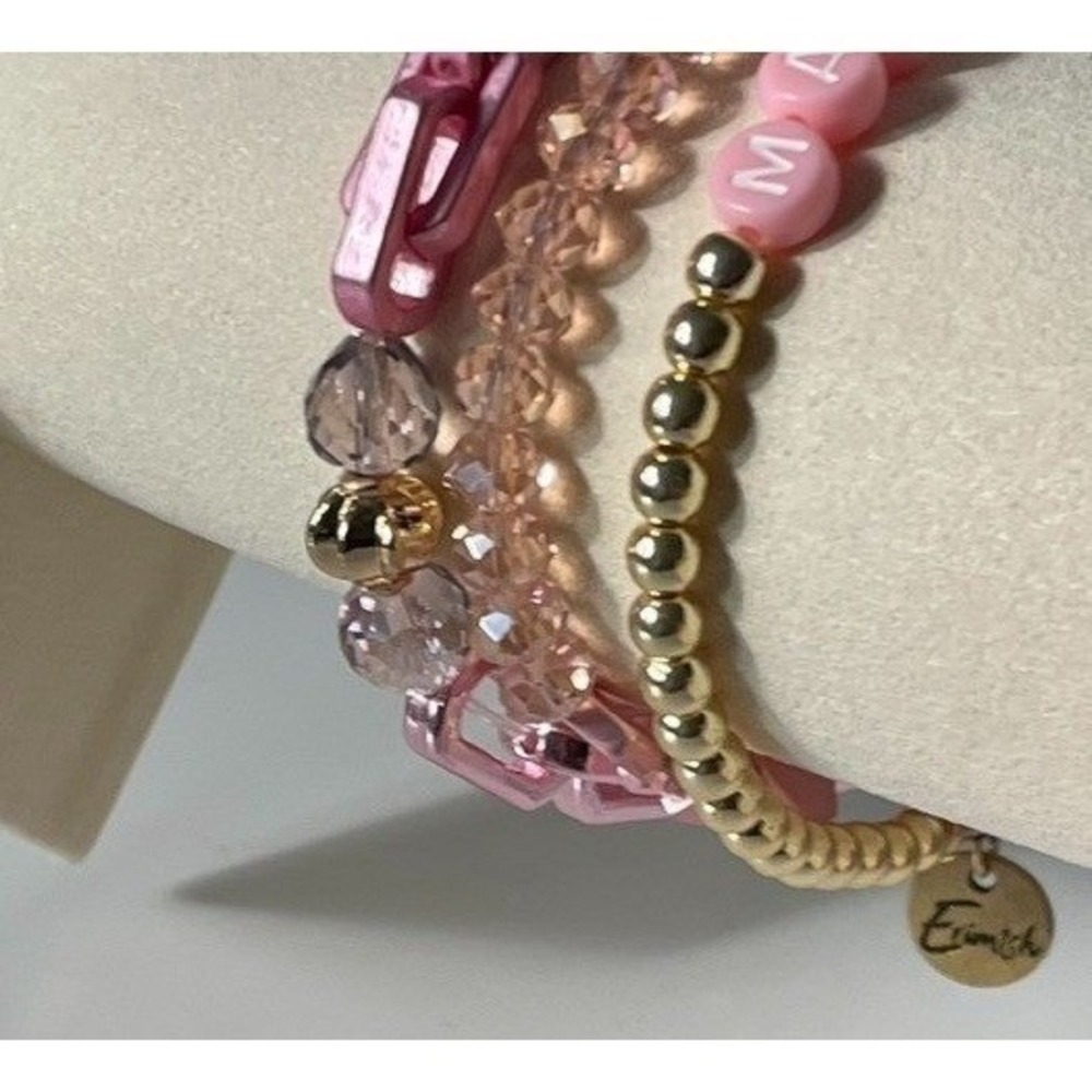 Erimish Mama Bracelet Stack Pink Gold Beaded Stretch Set NWT - Picture 7 of 8